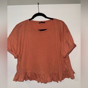 Zara Short Sleeve Peplum Top - Rust